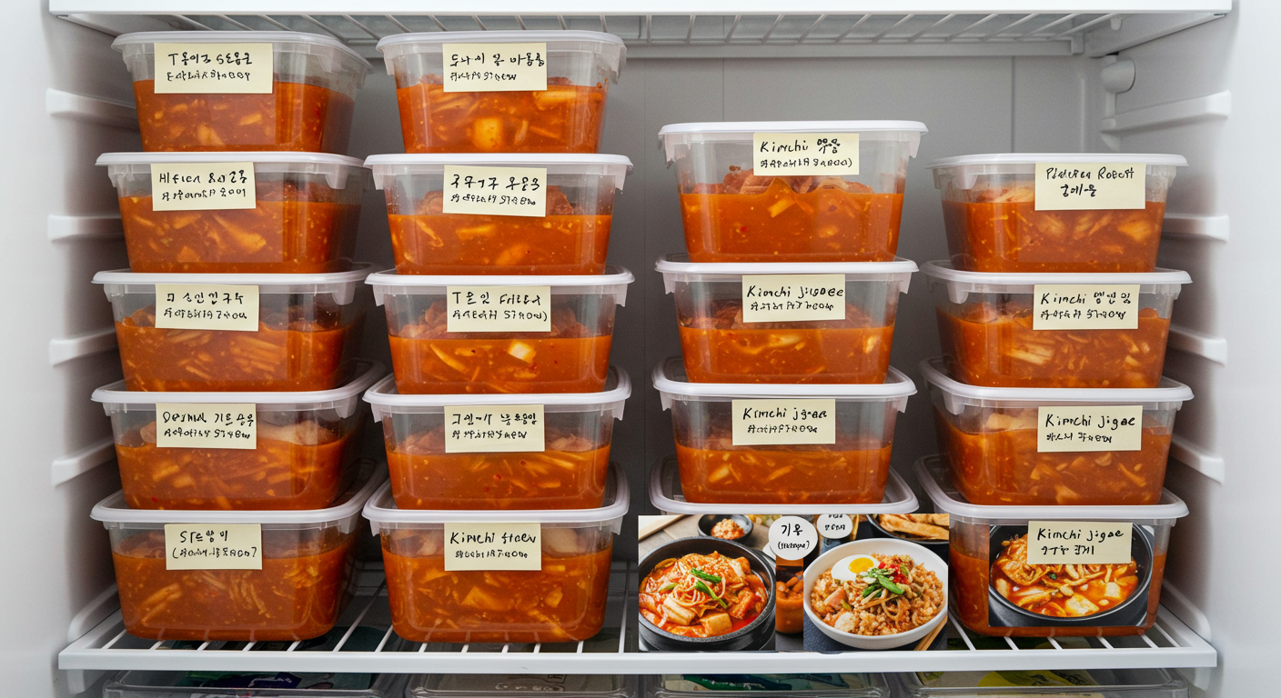 냉장고에 정리된 김치찌개의 보관 모습 및 활용 팁