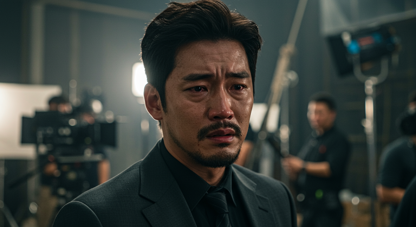촬영 현장에서 자연스러운 연기로 깊은 감정을 표현하는 한국 배우의 진지한 모습