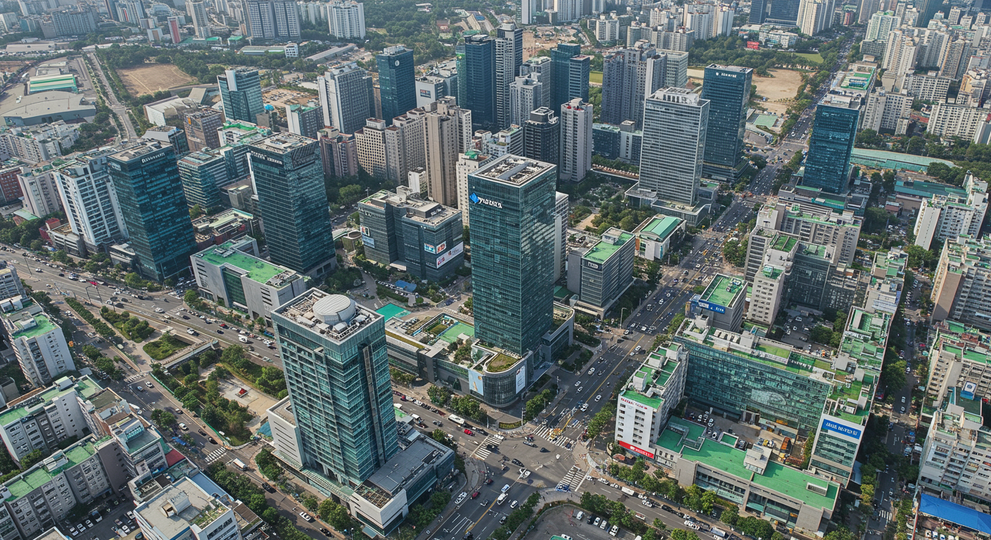 첨단 빌딩과 번화한 거리로 가득한 판교 테크노밸리 전경