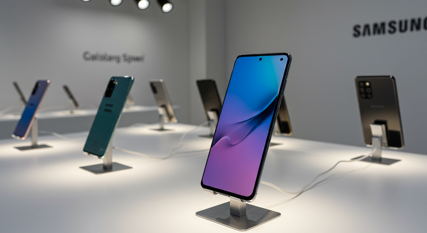 다양한 갤럭시 S26 모델이 쇼룸에 전시된 모습