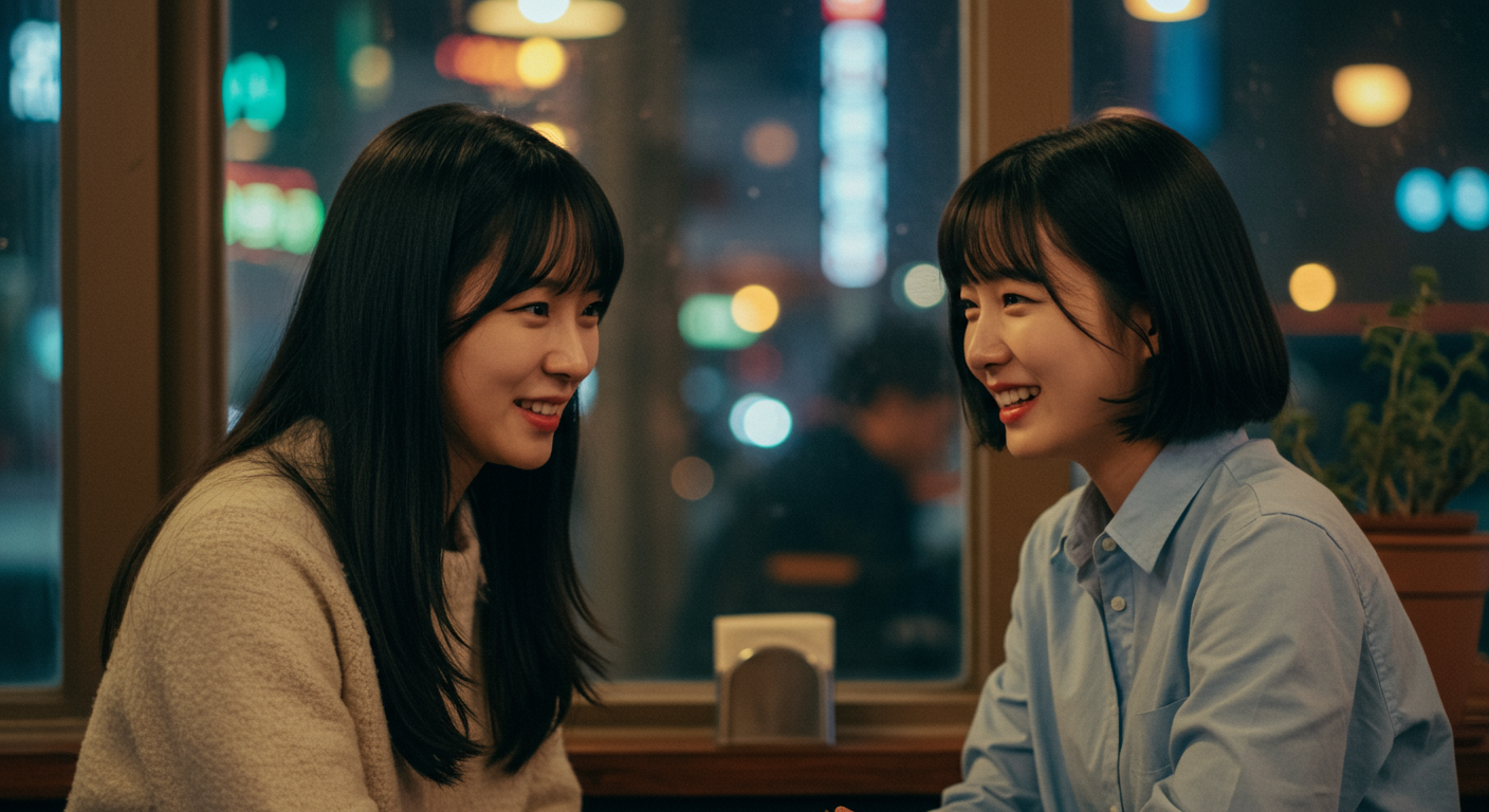 카페에서 깊은 대화를 나누며 복잡한 감정을 드러내는 두 여성의 모습