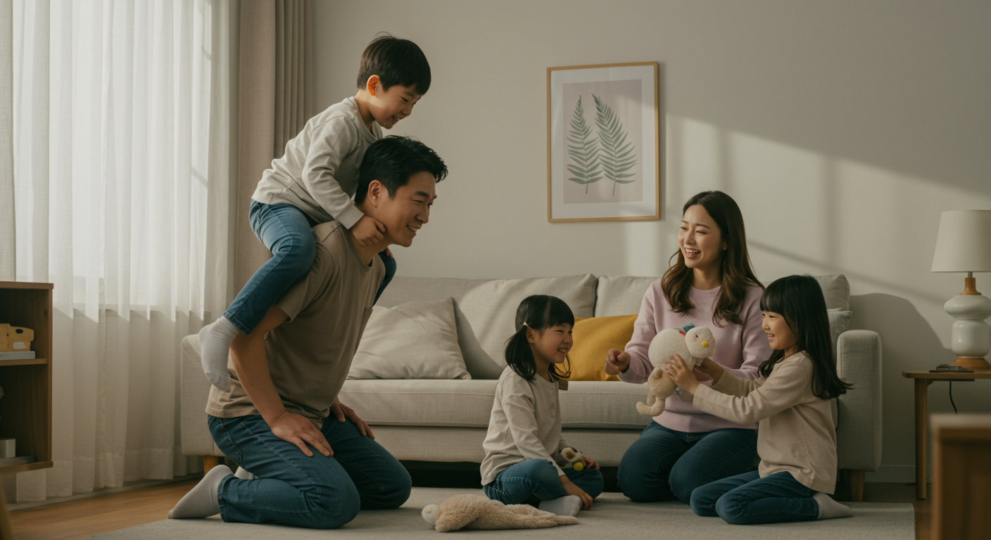가정에서 애정 어린 상호작용을 통해 정서적 안정감을 제공하는 한국 가족
