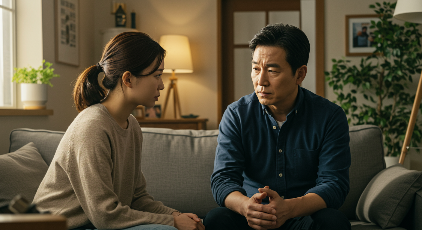 가정에서 가치관에 대해 대화하는 커플의 모습