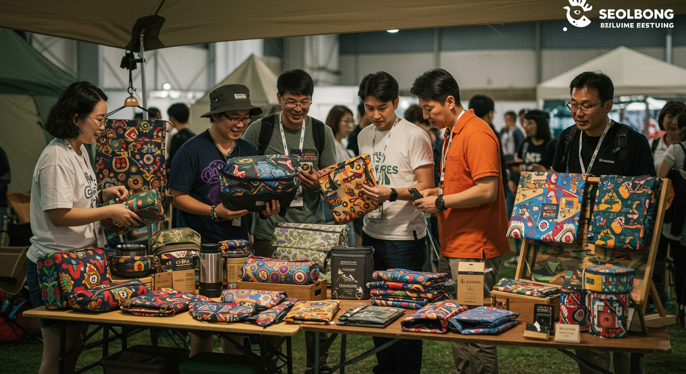 설봉제에서 한정판 캠핑 용품을 감상하는 수집가들