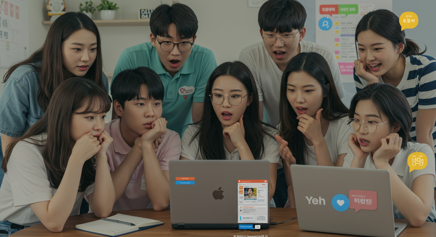 젊은 한국인들이 온라인 커뮤니티에서 건강 관련 주제를 토론하는 모습