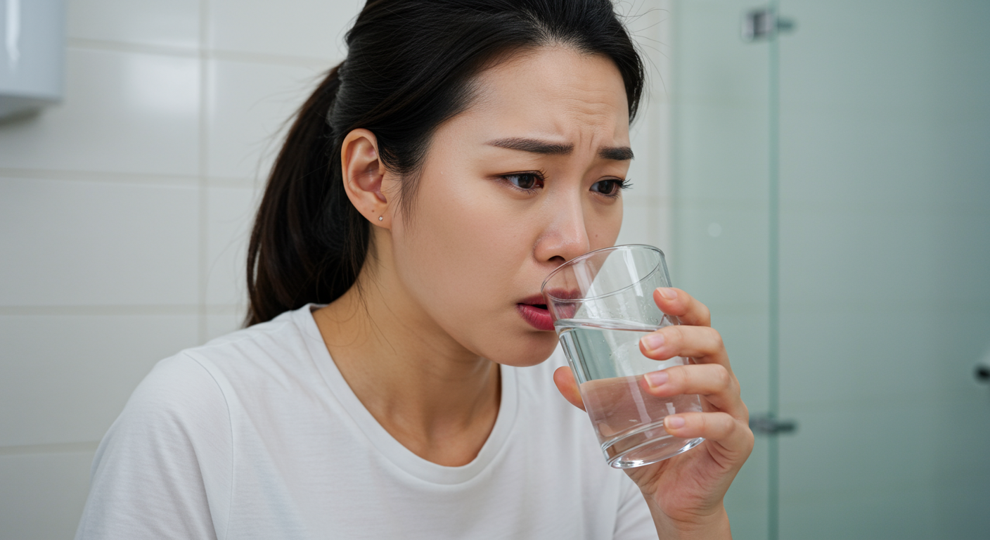 한국 여성이 심한 갈증을 느끼며 물을 자주 마시는 모습