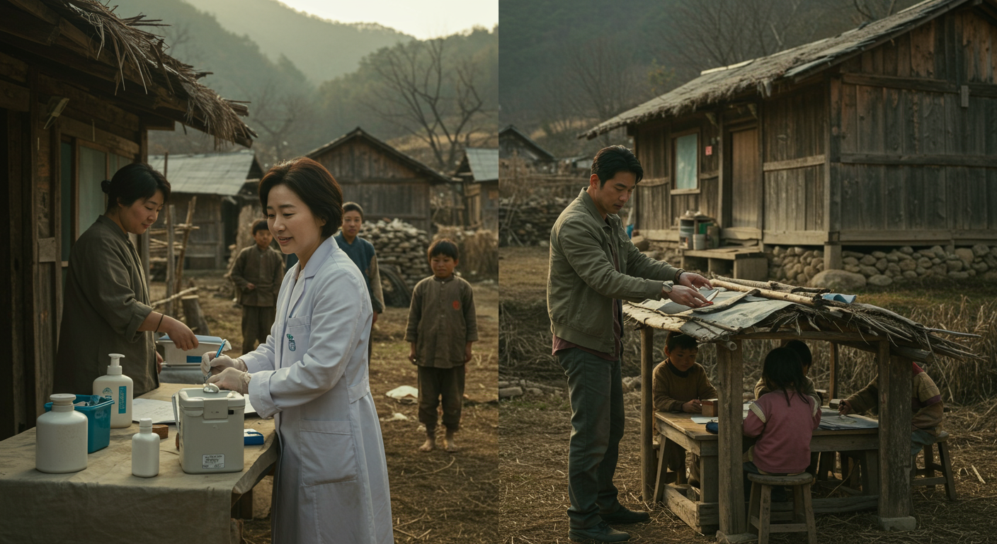 시골 마을에서 역경을 겪으며 환자를 돌보고 아이들을 돕는 한국인 부부