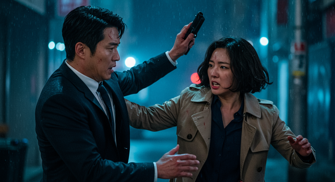 두 배우가 연기하는 라이벌 킬러들의 긴장감 넘치는 장면