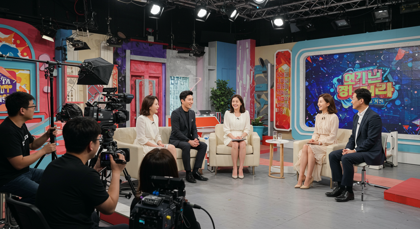 활기찬 TV 스튜디오에서 이야기를 나누며 좋은 케미를 보여주는 게스트들