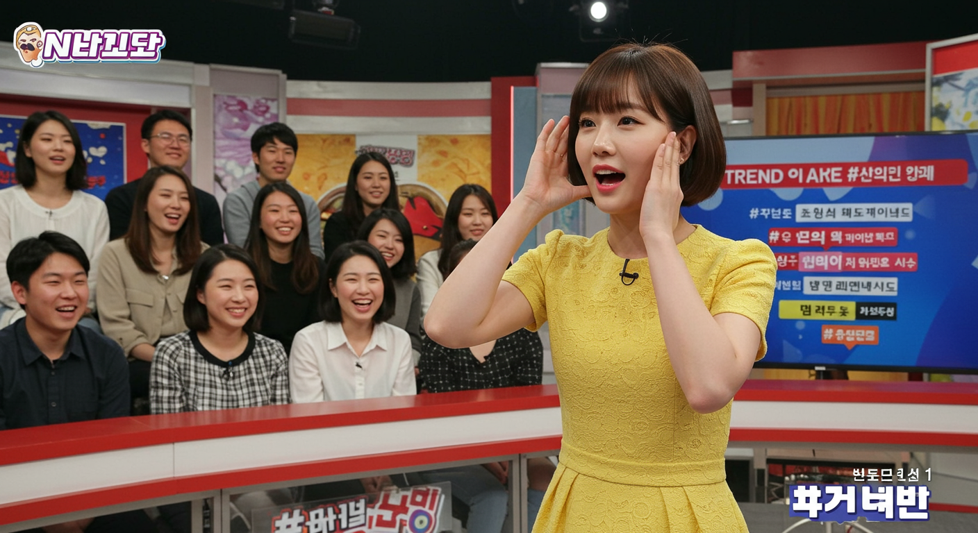 방송에서 엄지원이 귀 주변 마사지를 시연하며 관객들의 관심을 끌고 있는 장면