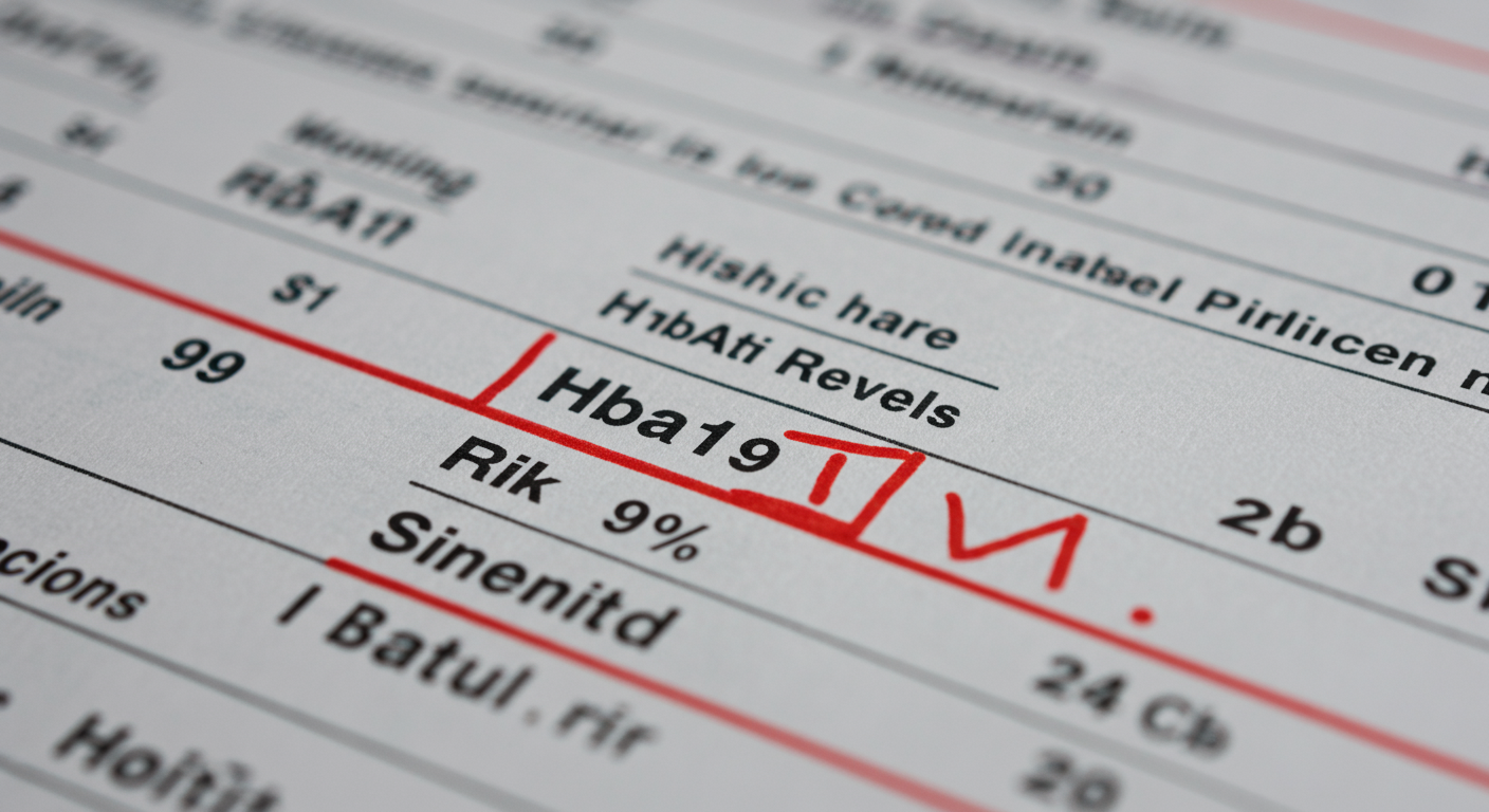 의료 차트에서 강조된 HbA1c 수치와 위험 표시가 있는 모습
