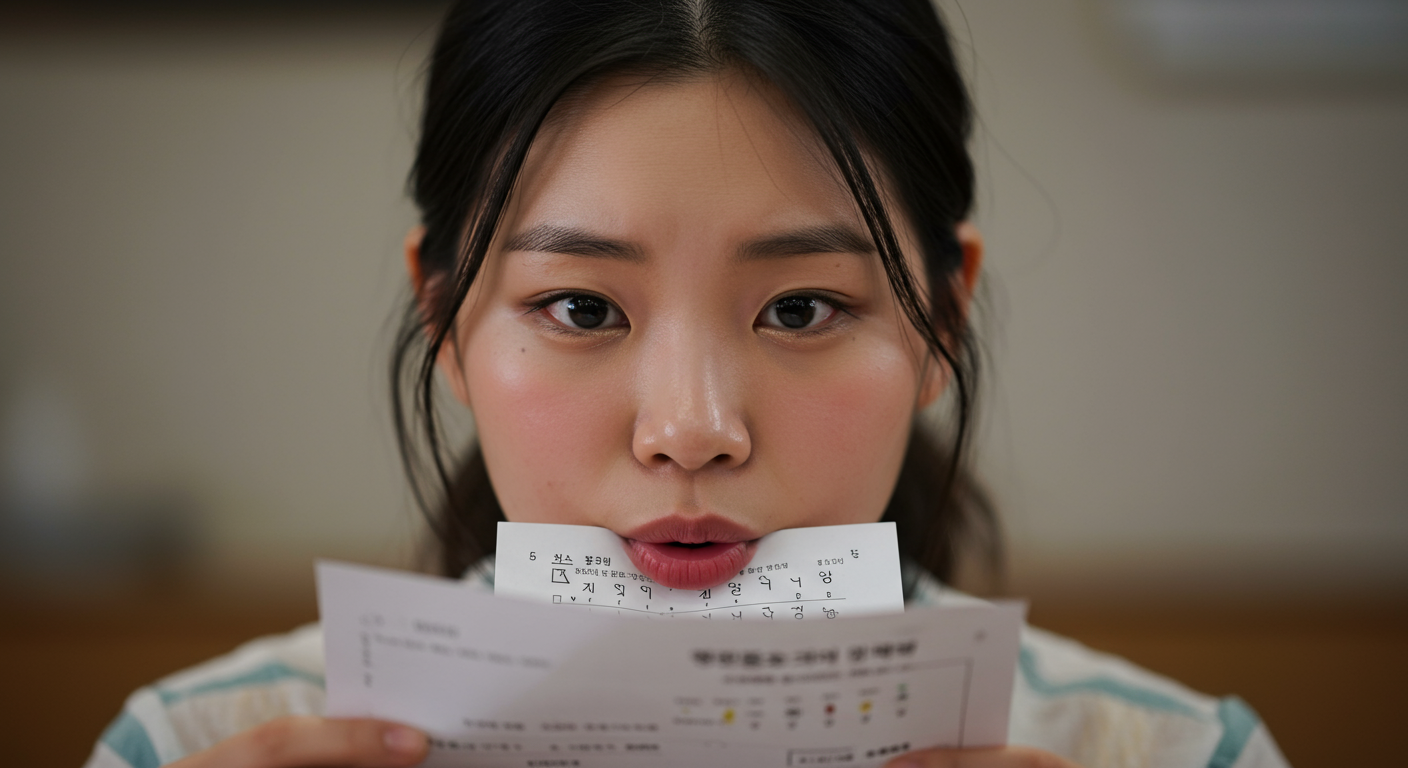 젊은이가 종이를 입 앞에 대고 공기 흐름을 확인하며 발음을 연습하는 장면