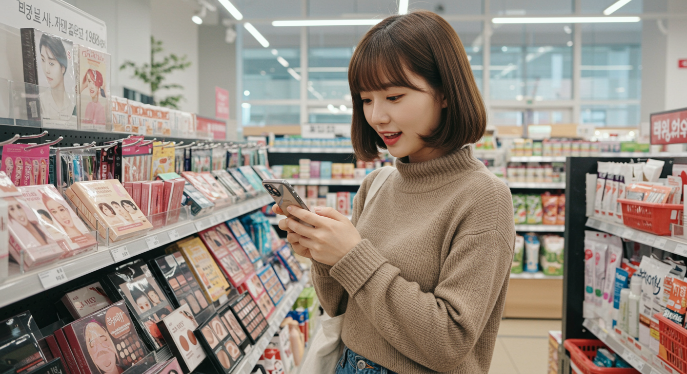 스마트폰 앱을 통해 개인적인 뷰티 위시리스트를 작성하는 여성의 모습