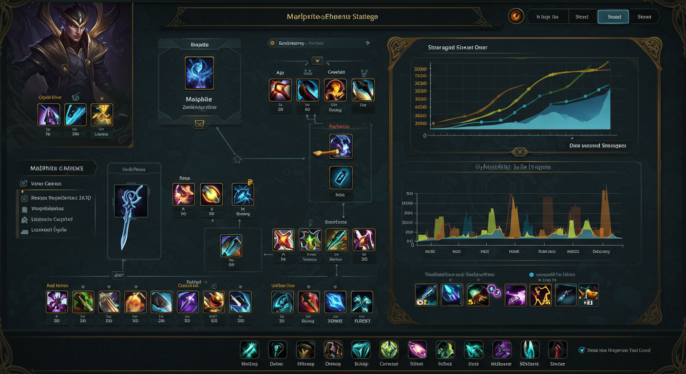 다양한 게임 시나리오에 따른 전략 보드와 아이템 조합 그래프