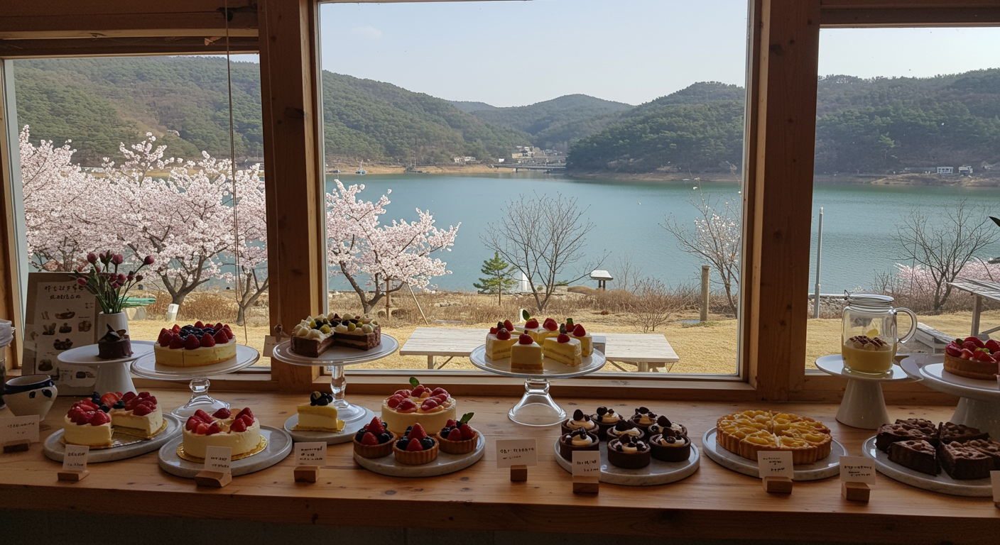 보문호수를 내려다볼 수 있는 파노라마 전망과 지역 재료로 만든 시그니처 디저트