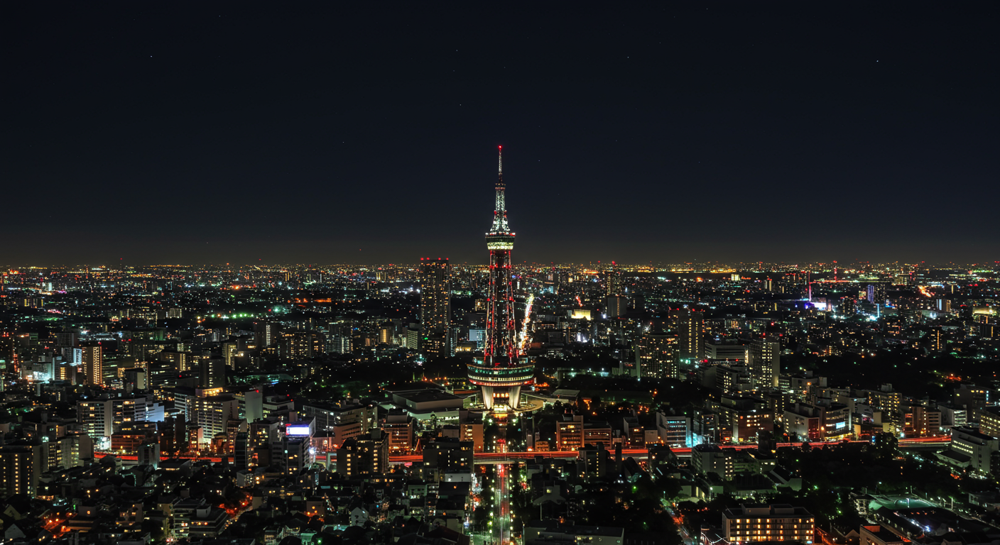 화려한 조명이 빛나는 나고야 TV타워에서 본 도시 야경
