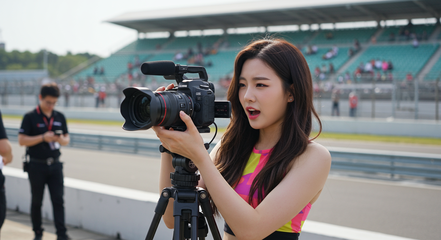 고화질 카메라로 촬영 중인 한국인 콘텐츠 크리에이터