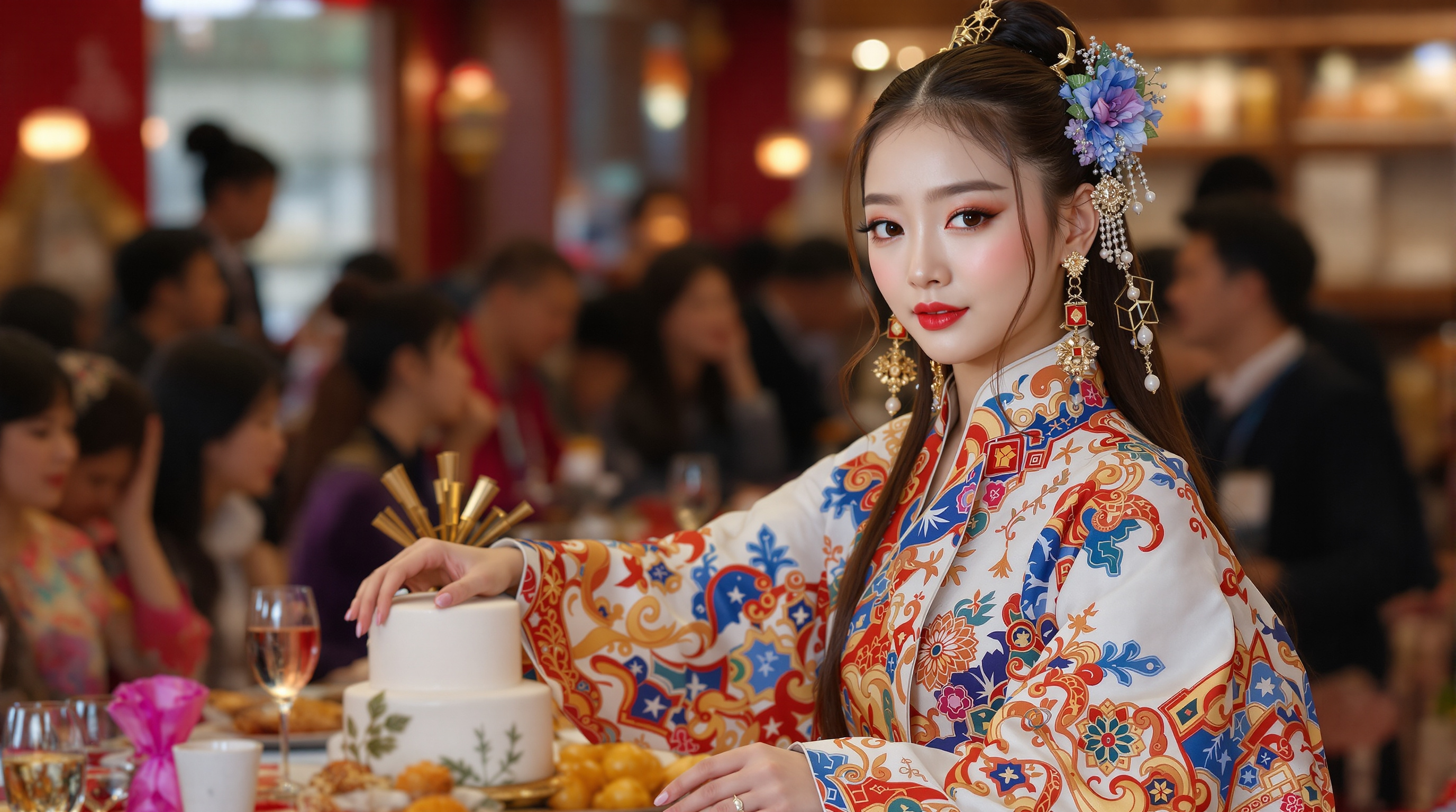 전통적인 요소를 현대적으로 해석한 패션을 입은 제니의 모습
