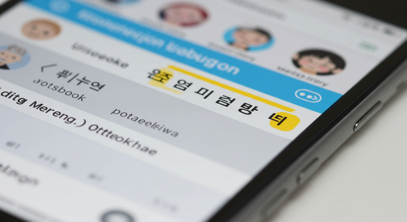 메신저 앱 화면에 '어떻게'와 '어떡해'를 구별하는 텍스트가 표시된 스마트폰 클로즈업 이미지