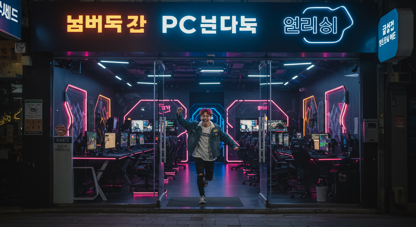 신대방역 근처에 새로 개업한 PC방으로 들어가는 게이머의 모습