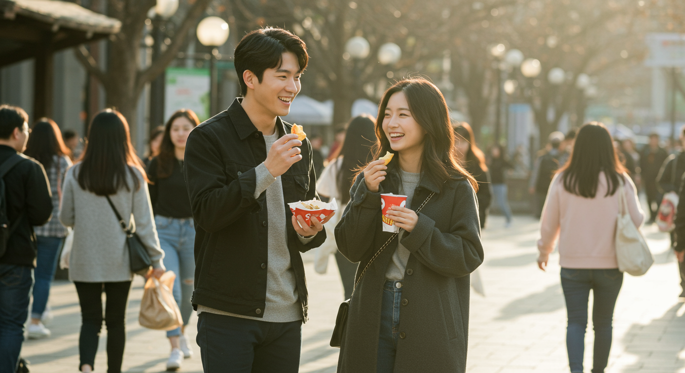 많은 팬들 앞에서도 당당하게 데이트를 즐기는 커플