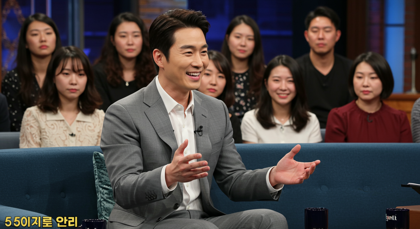 방송 세트에서 자신의 이야기를 솔직하게 나누는 한국 남성