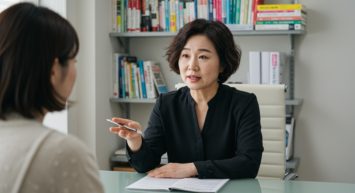 사무실에서 꿈 분석을 논의하는 심리학자의 모습