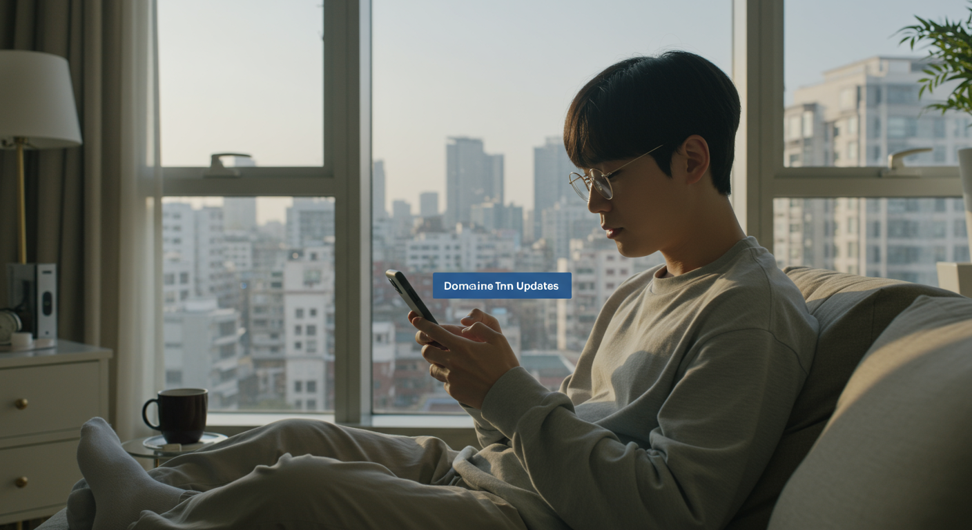 스마트폰으로 누누티비 도메인 업데이트를 확인하는 모습의 현대적 개인