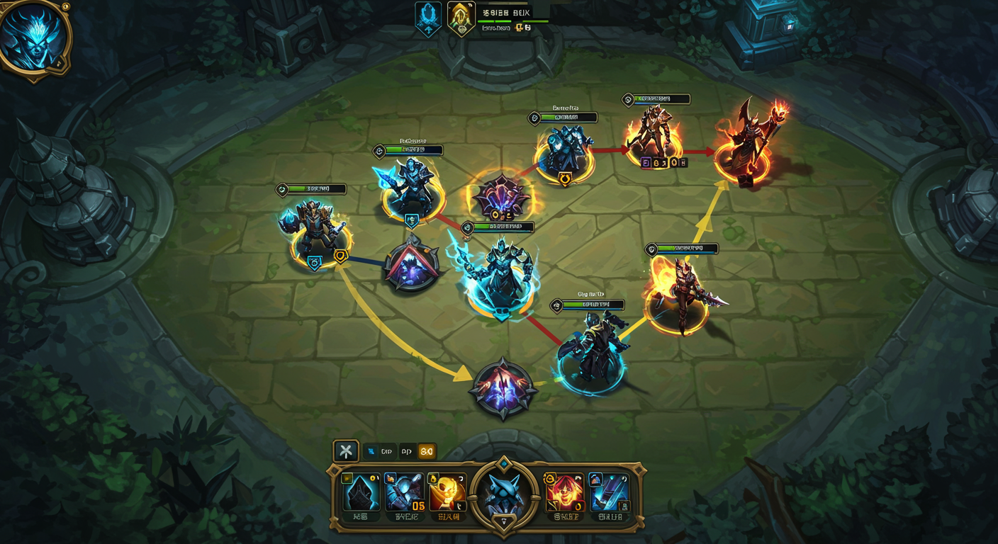 한국 플레이어가 TFT 보드 위에 챔피언들을 전략적으로 배치하고 조정하는 모습