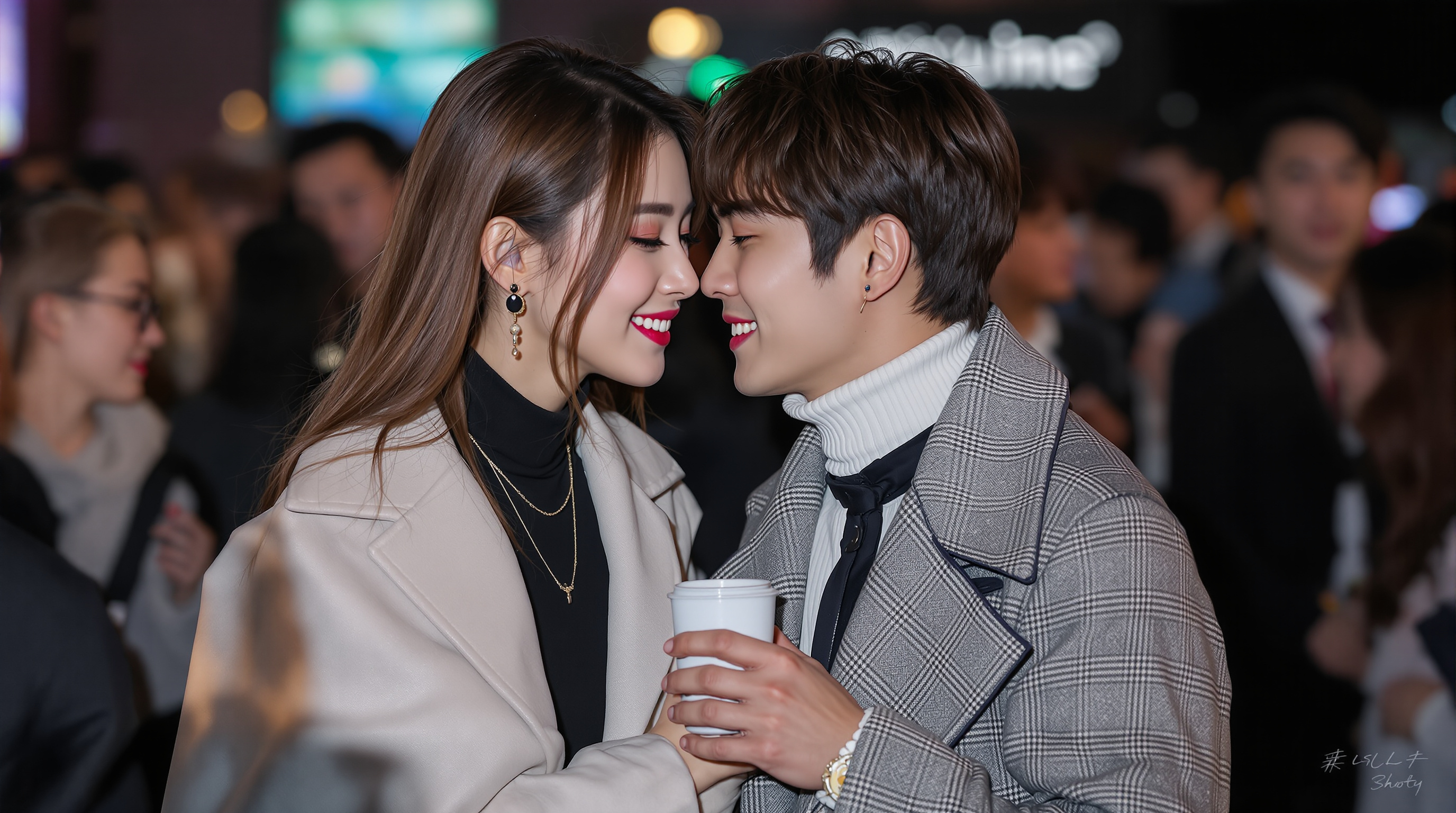 공개 행사에서 현대적인 패션을 입은 이선빈과 이광수 커플의 친밀한 순간