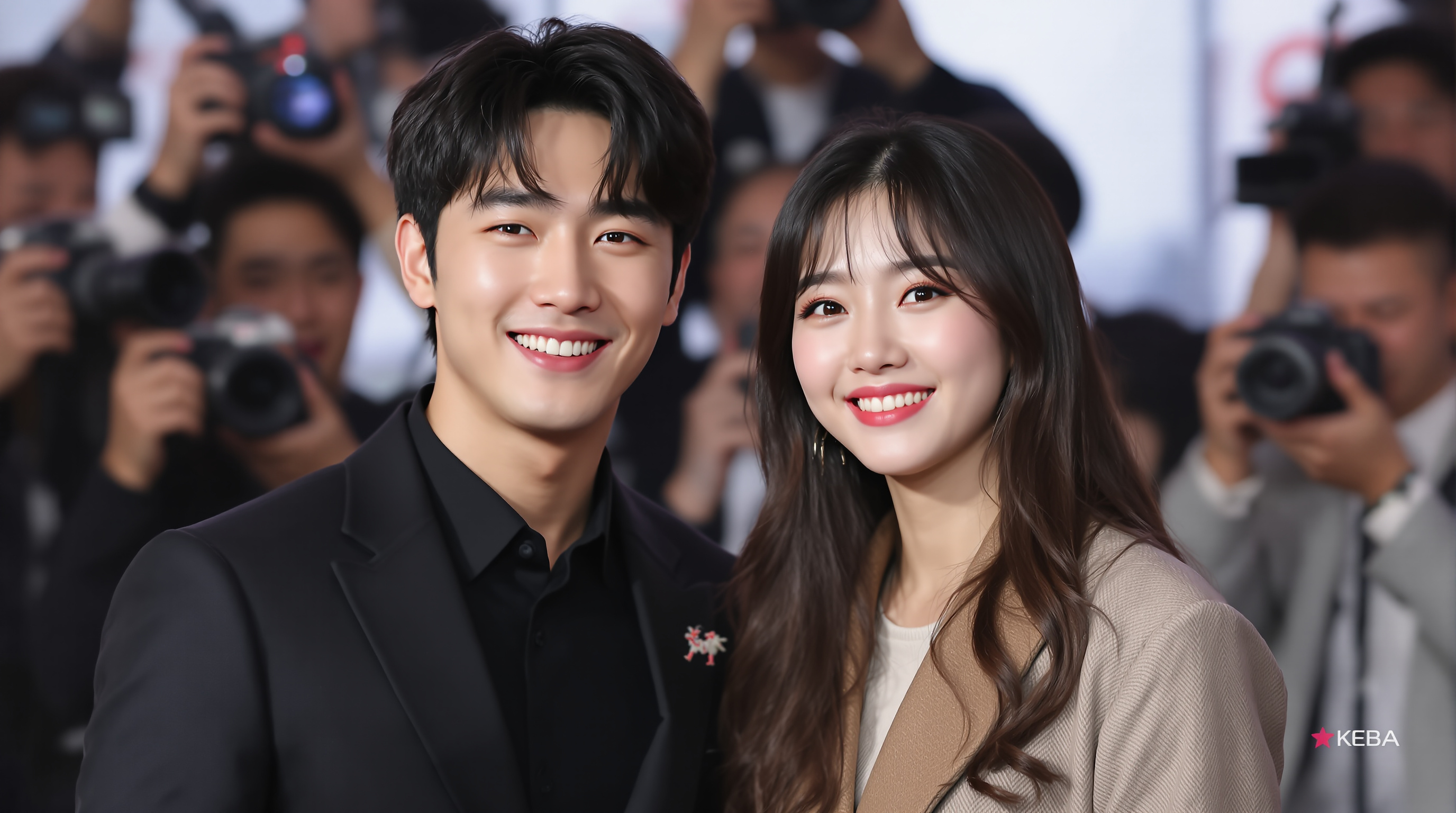 기자회견장에서 관계를 공개하는 이선빈과 이광수의 미소가 담긴 순간