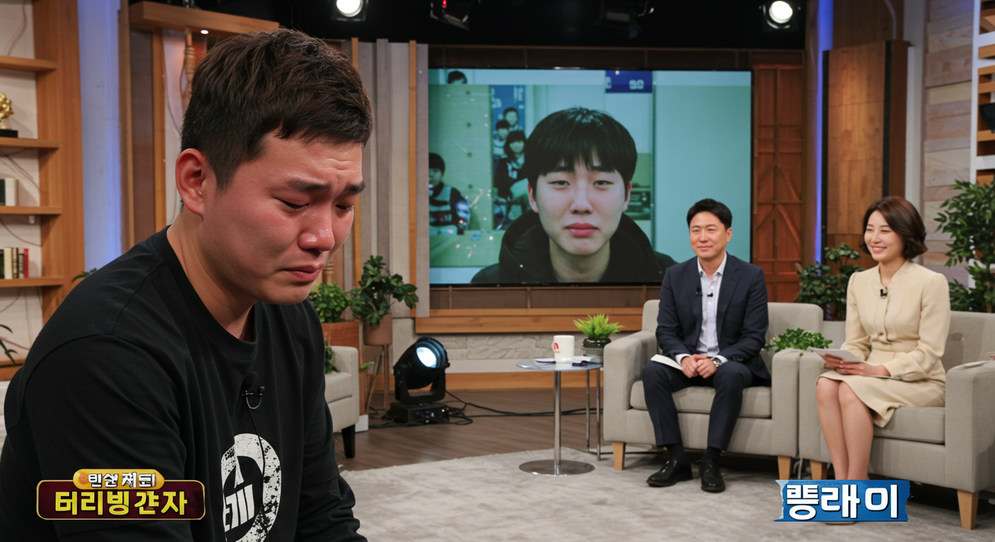 방송 프로그램에서 과거를 이야기하는 한국 남성의 감동적인 순간