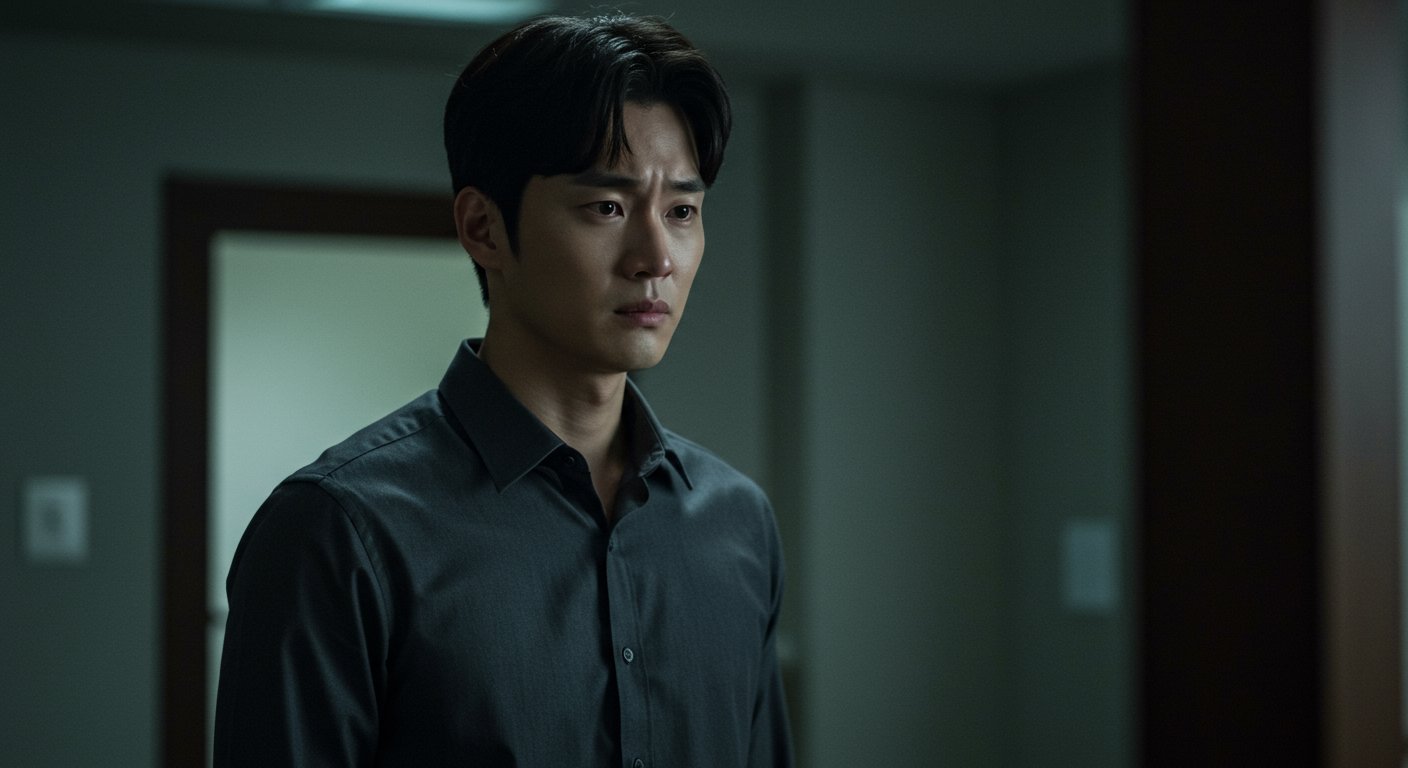 어두운 방에서 걱정하는 현대 남성의 모습