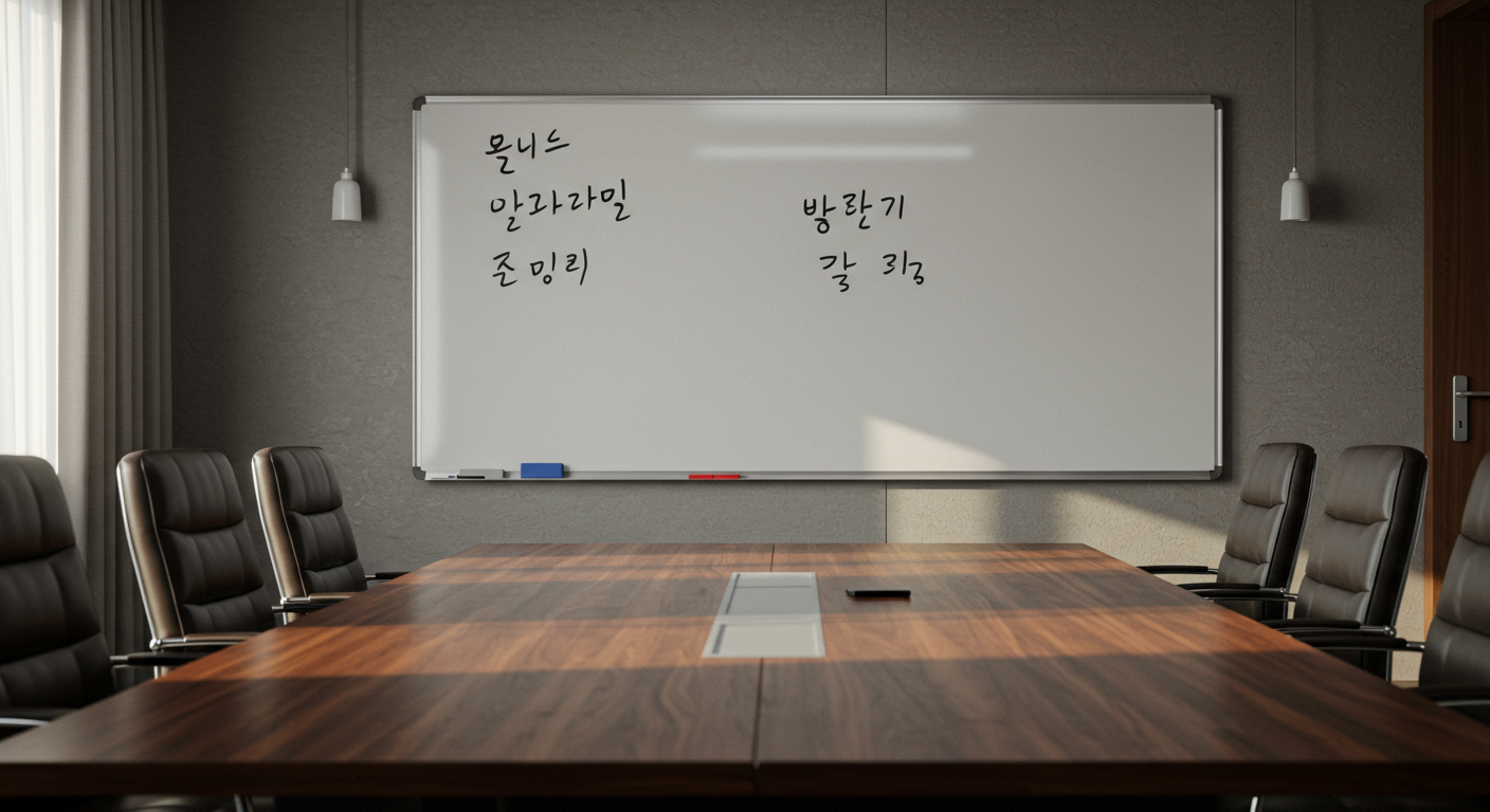 회의실 화이트보드에 적힌 다양한 인발브 표기법