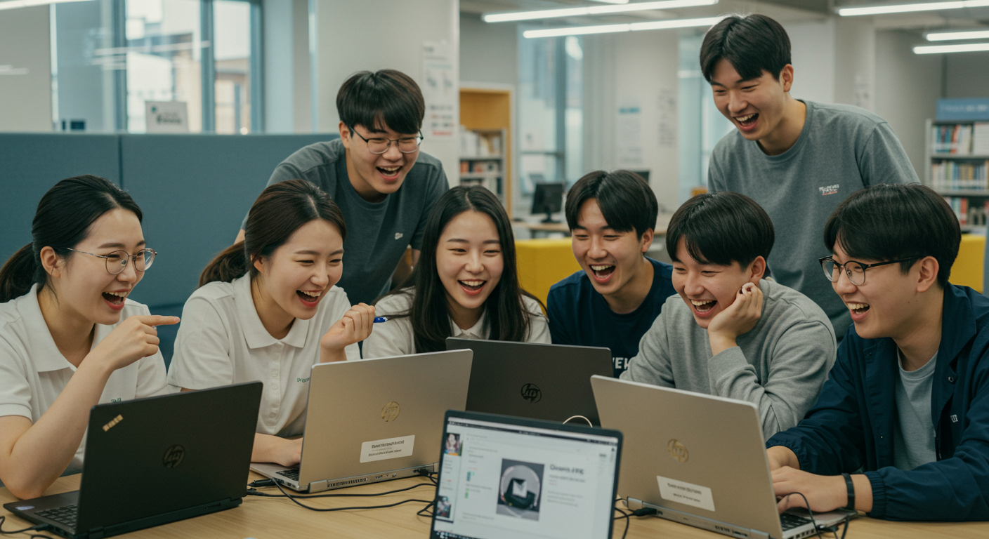 도서관에서 제미나이 AI Pro를 사용하는 학생들