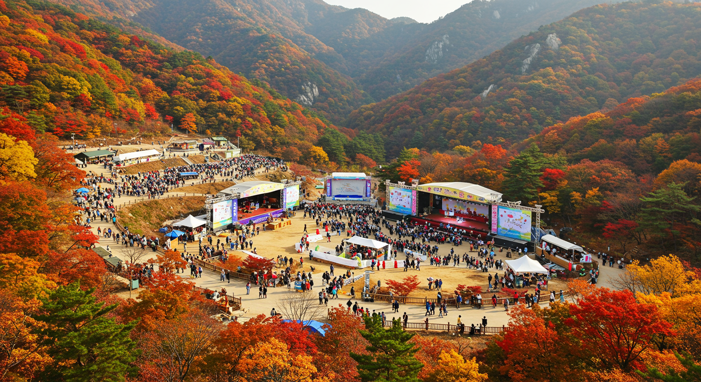 가을 단풍으로 물든 문경새재도립공원에서 열리는 축제 현장