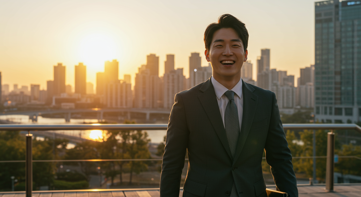 현대적인 정장을 입고 퇴근하는 한국 직장인의 모습