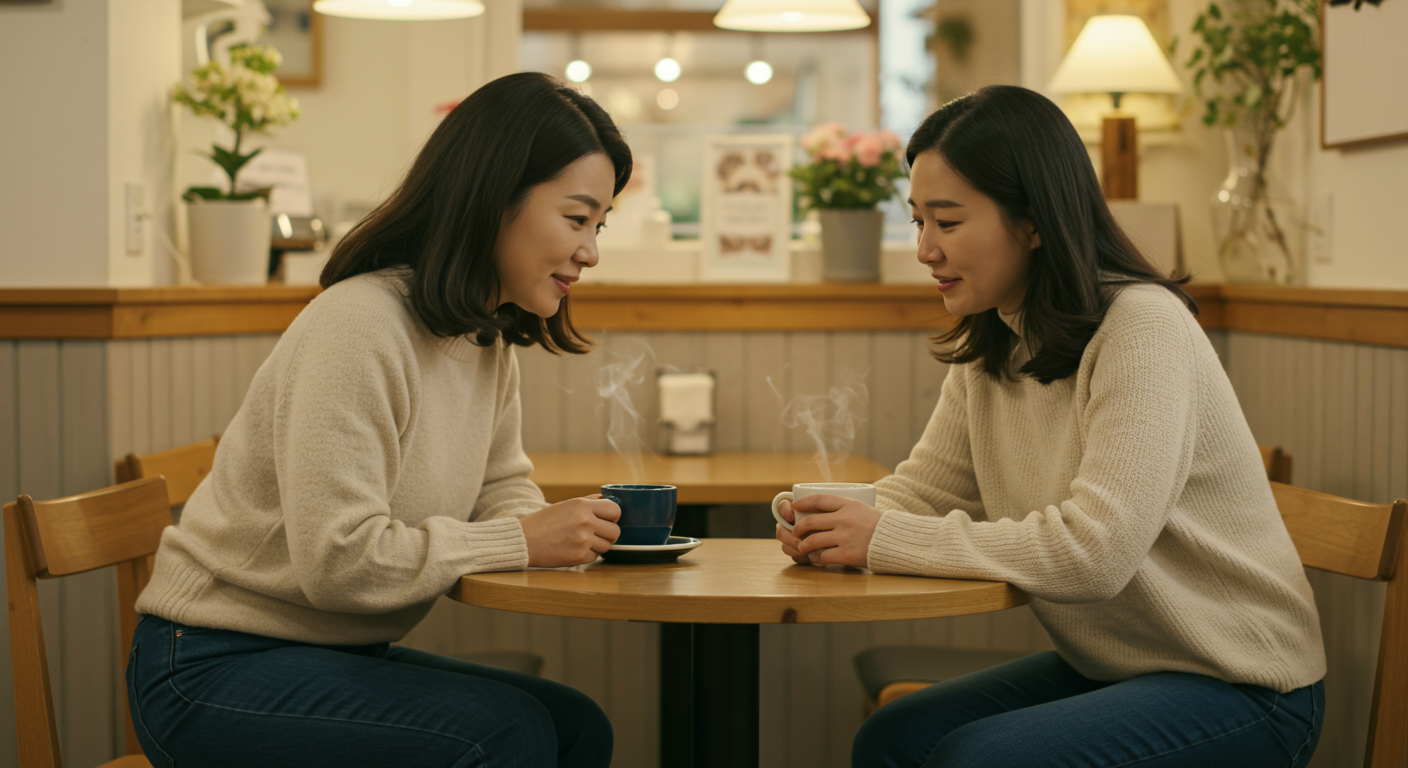 카페에서 친구에게 정서적 지지를 제공하는 여성의 따뜻한 모습