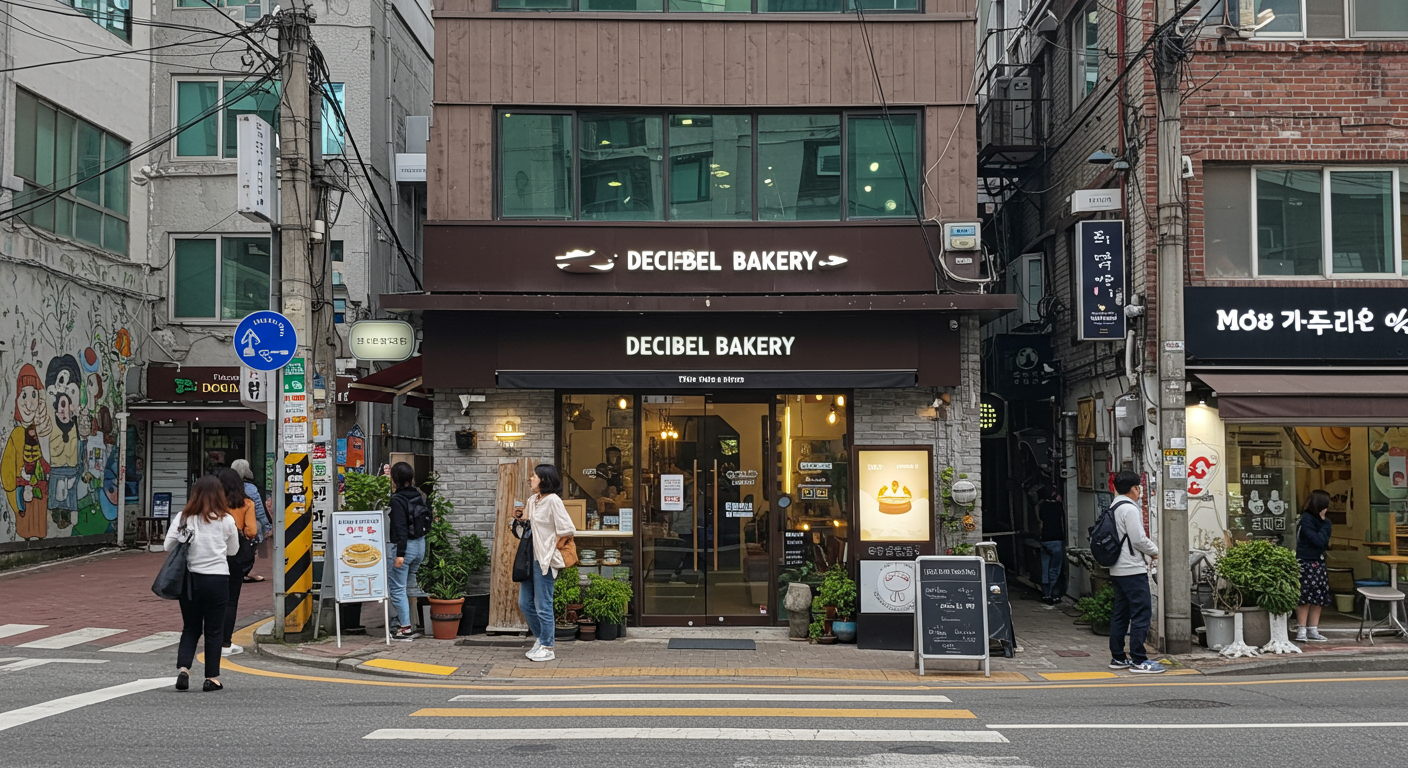 성수동 왕십리로에 있는 데시벨 베이커리 입구 근처 거리 풍경