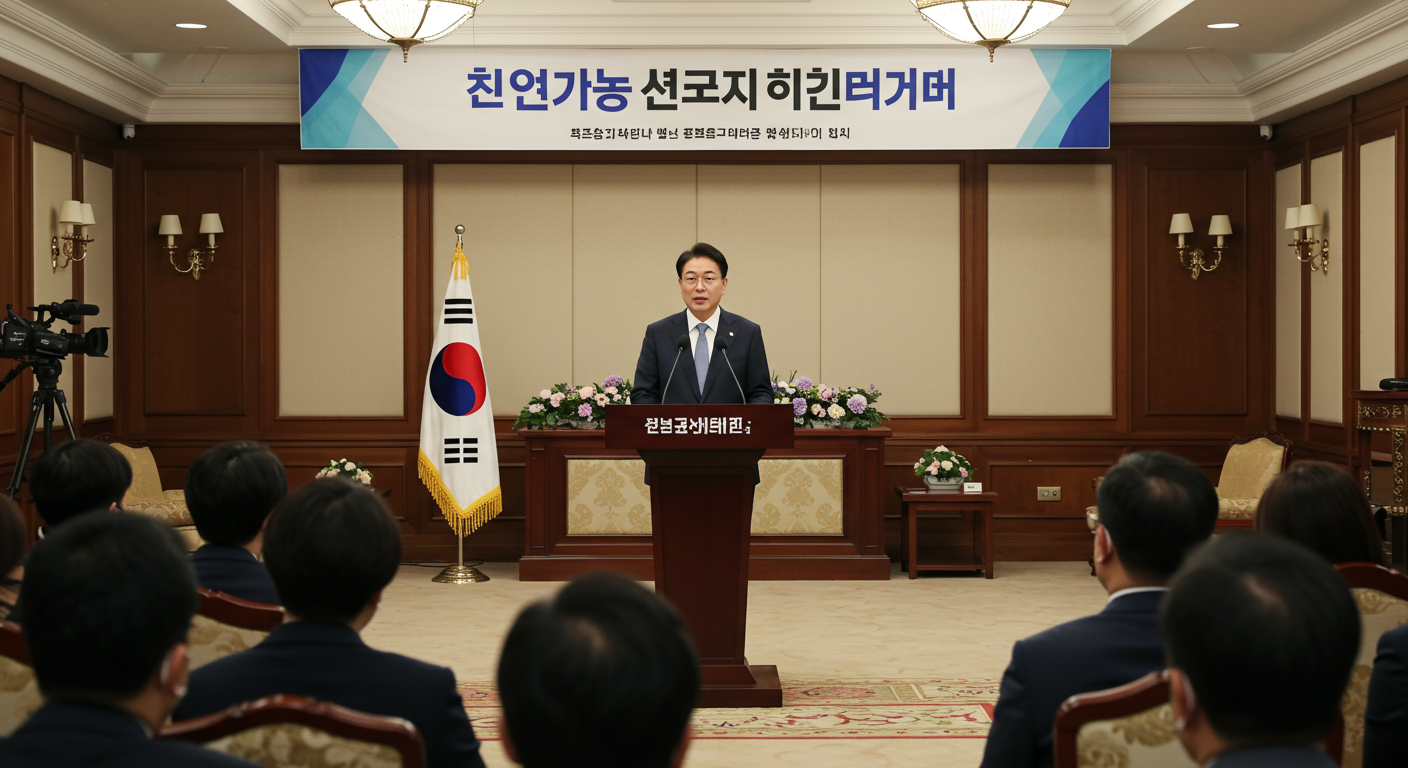 한국 정부 관계자가 상생페이백 프로그램 시작을 발표하는 기자회견 모습