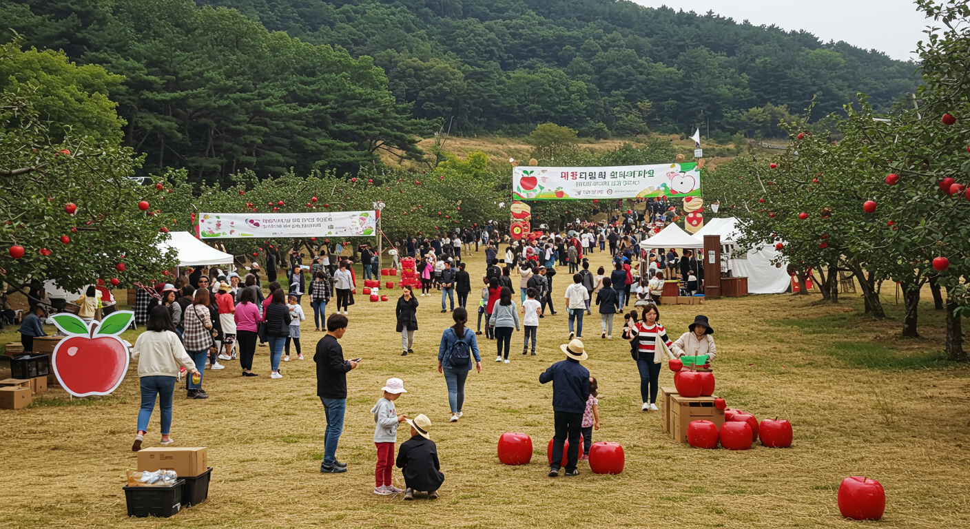 다채로운 깃발이 펄럭이고 사람들이 즐겁게 모여드는 문경새재도립공원의 축제 현장