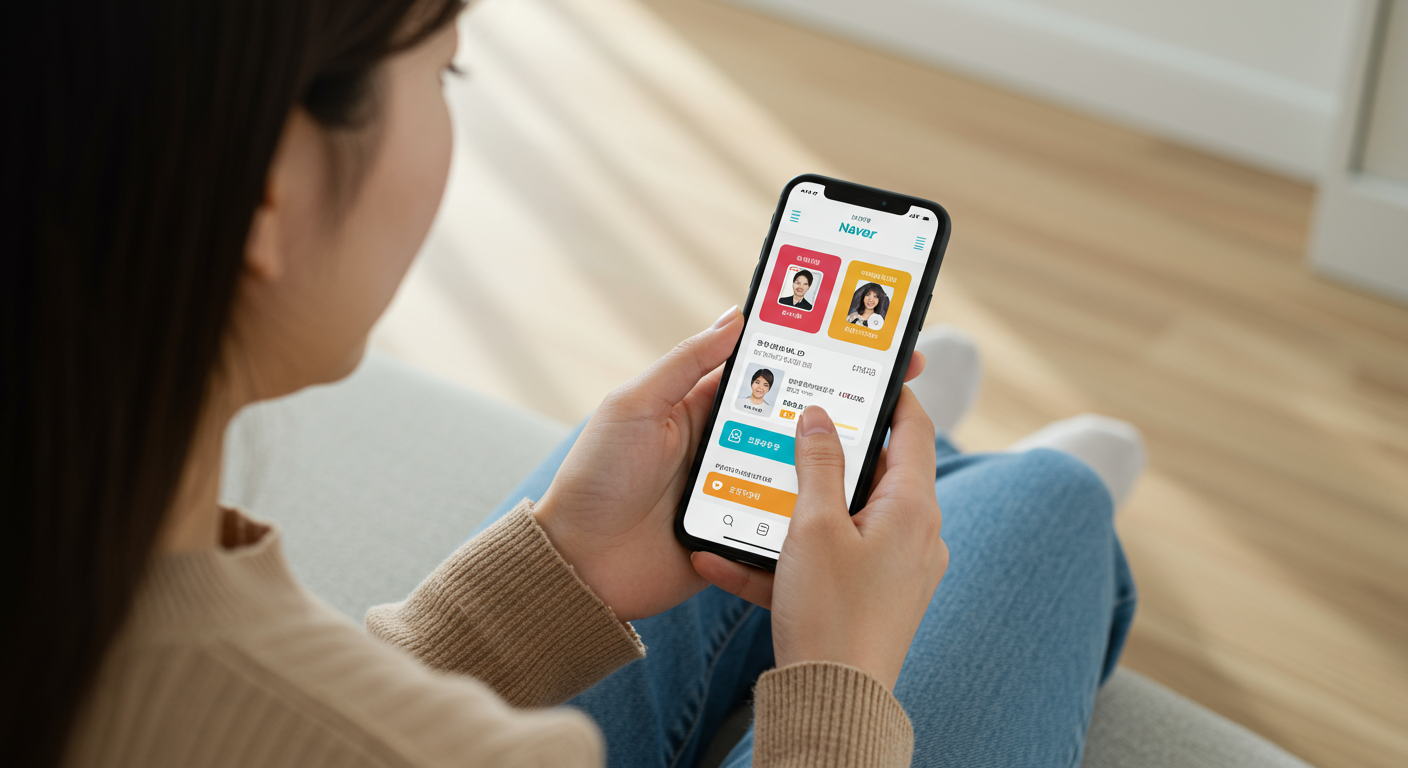 스마트폰에서 네이버 앱을 사용하여 디지털 신분증을 확인하는 장면