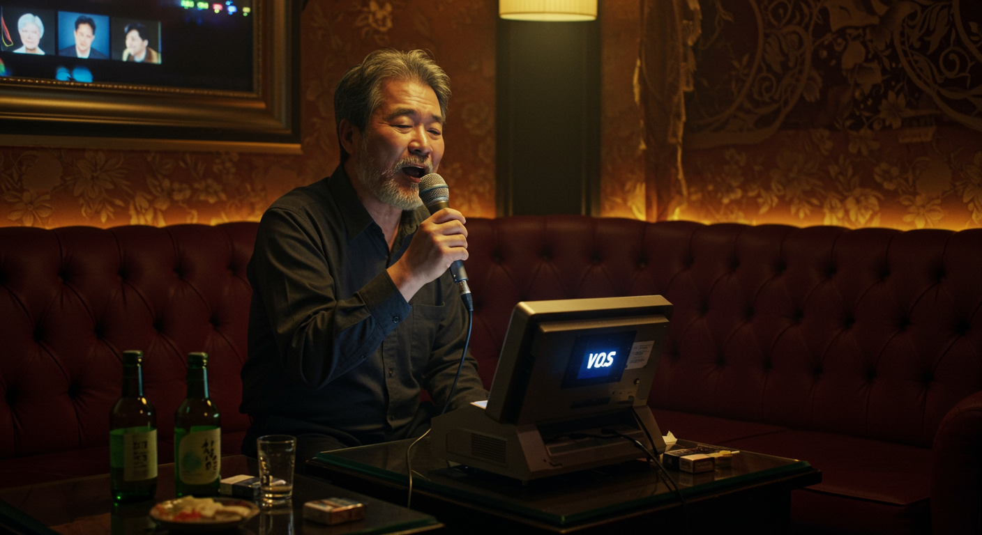 V.O.S 스타일로 클래식하게 노래하는 중년 남성의 모습