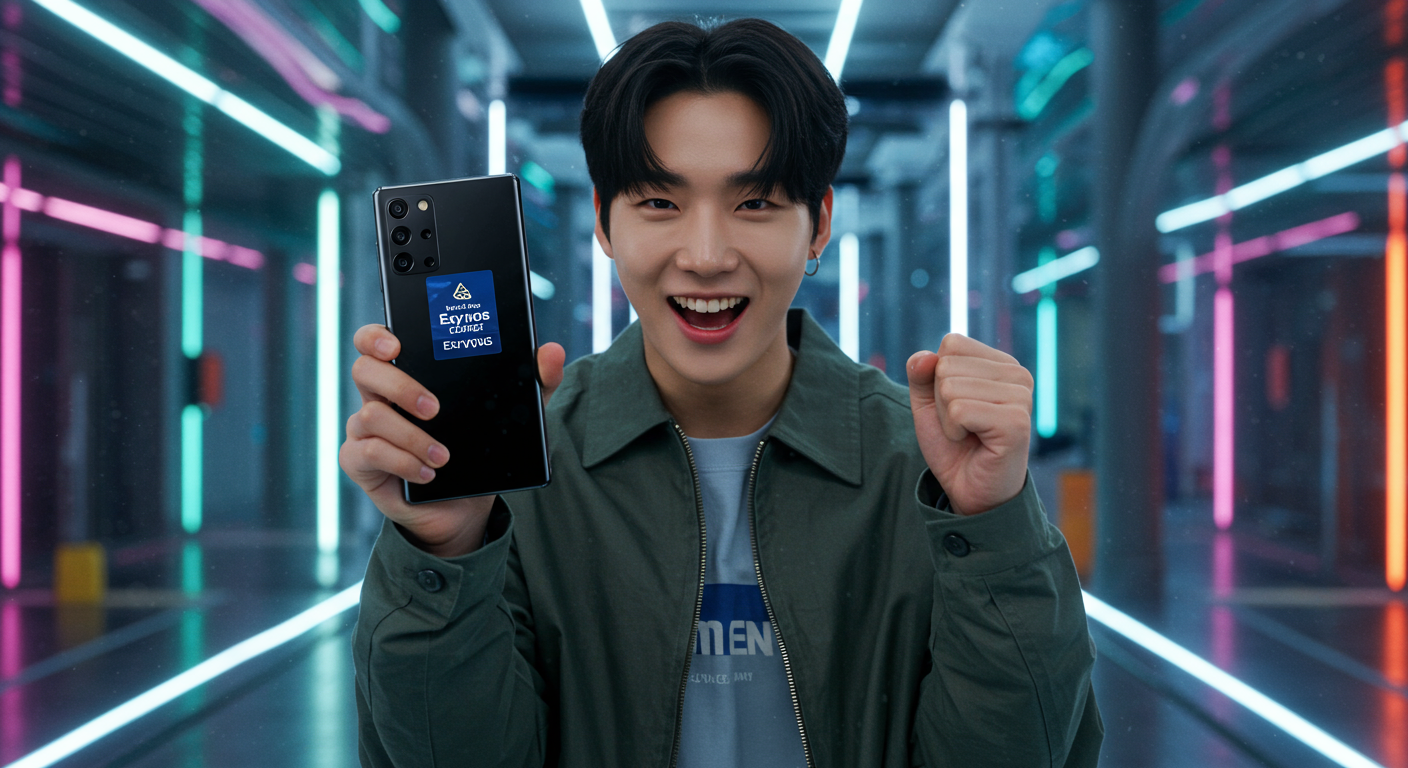 새로운 갤럭시 S26을 들고 있는 현대적인 기술 애호가
