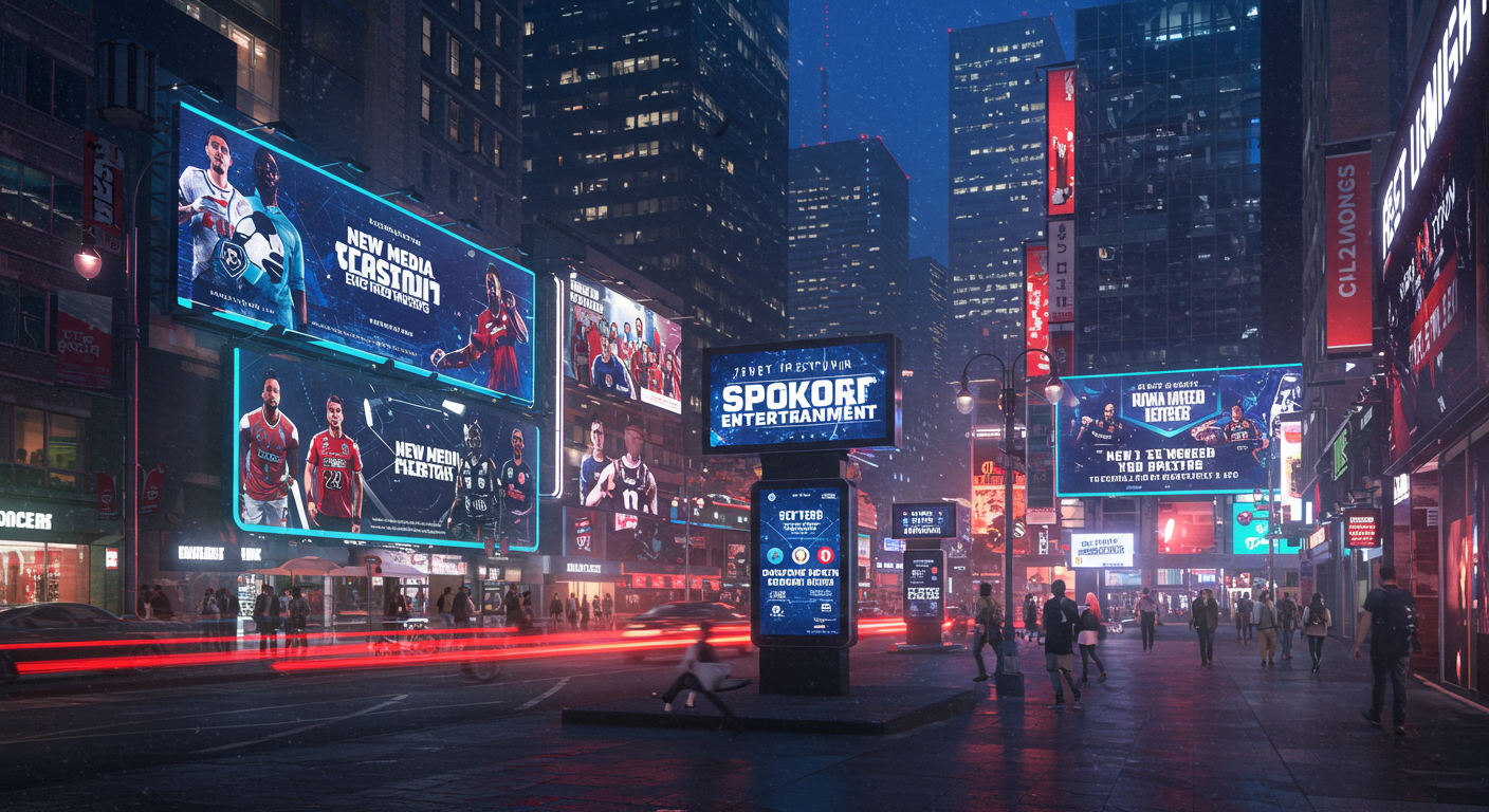 신미디어 플랫폼 광고가 디지털 빌보드에 등장한 현대 도시 풍경과 활기찬 도시 생활