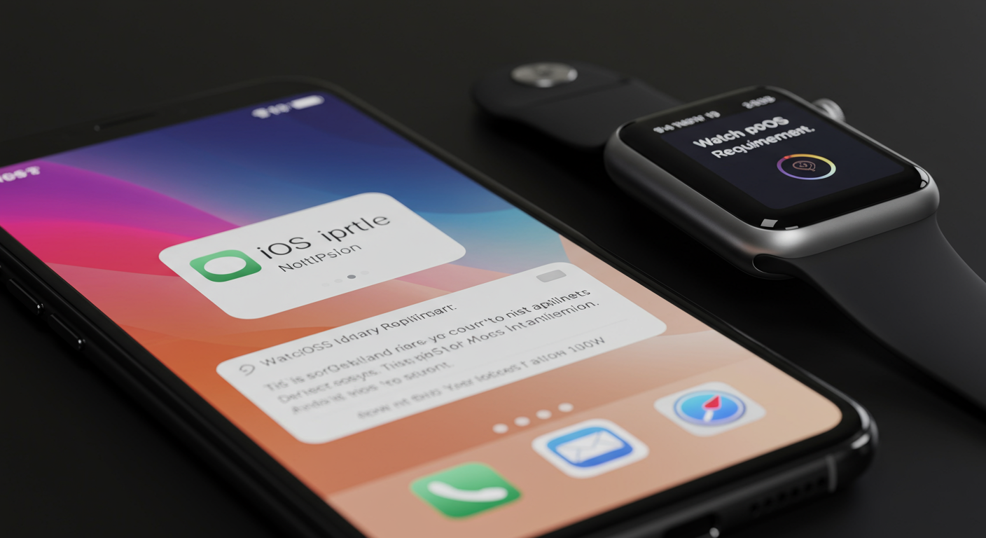 iOS 업데이트 알림을 보여주는 아이폰 XS와 워치OS 요구사항을 나타내는 애플워치