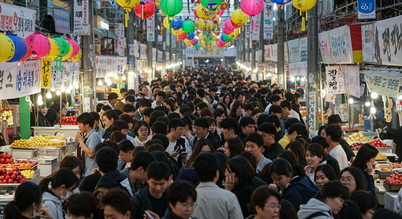 사람들이 축제를 즐기며 온라인에서 실망감을 나누고 있는 모습