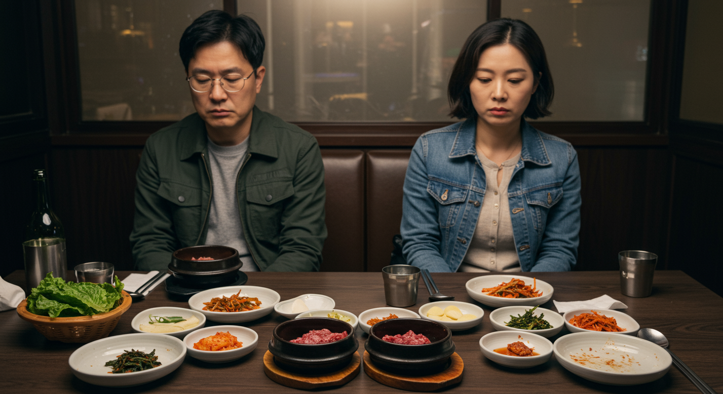 작고 질 낮은 음식 앞에서 실망하는 손님들