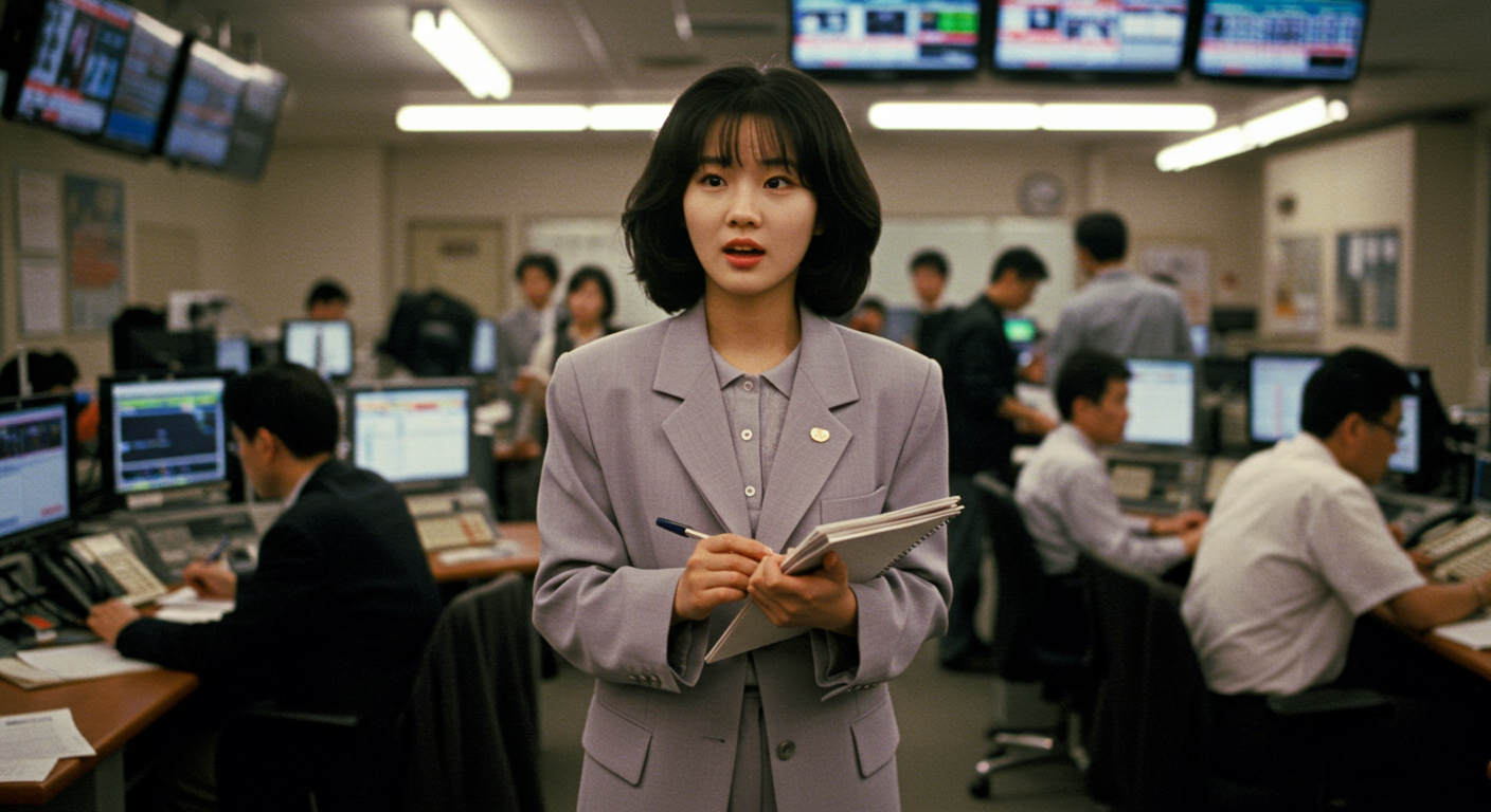 1990년대 초반 활기찬 뉴스룸에서 경험을 쌓는 젊은 여성