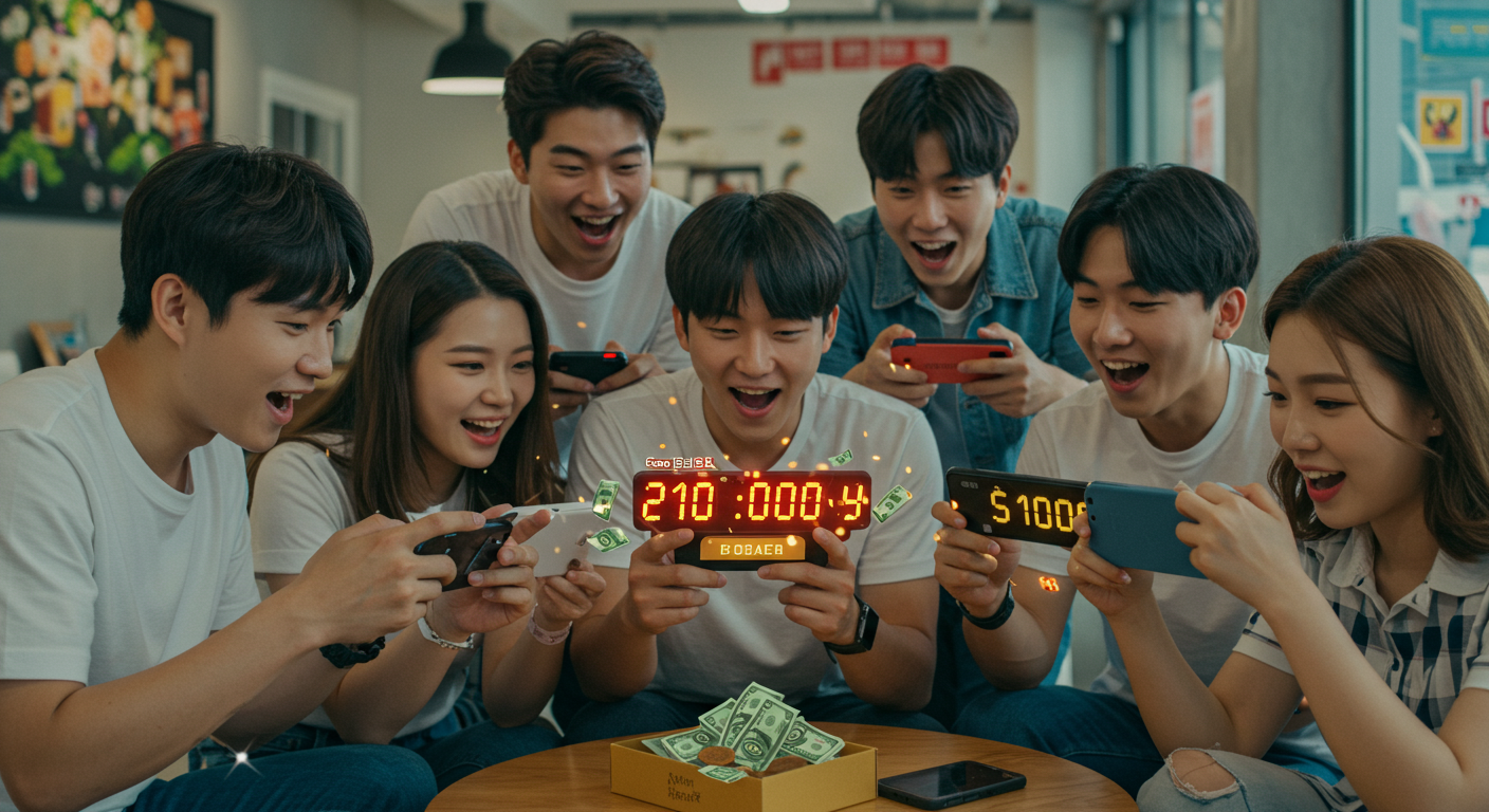 모바일 앱을 사용하여 인터랙티브한 디지털 이벤트에 참여하는 젊은이들